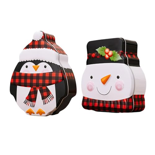 Youngwier Weihnachtsplätzchendosen - Schneemann-Pinguin-Keksschachteln,Wiederverwendbare Leere Dosen mit Weihnachtsmotiv und Deckel für Kekse, Süßigkeiten, Schokolade, Tee von Youngwier