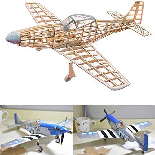 P-51 D Mustang Slow Flyer KIT, 400 mm Spannweite, Maßstab 1/30, Modellflugzeug zum selber Bauen, Balsa Holz Bausatz, RC Modell Baukasten, 332 x 400 x 122 mm groß, Lasercut, 47,5 g Fluggewicht von Your Day Mate