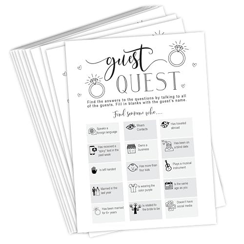 Your Main Event Prints Bridal Shower Guest Quest Spiel - 50 Karten | Lustiger & einzigartiger Eisbrecher für Brautpartys, Junggesellinnenabschiede & Verlobungsfeiern von Your Main Event Prints