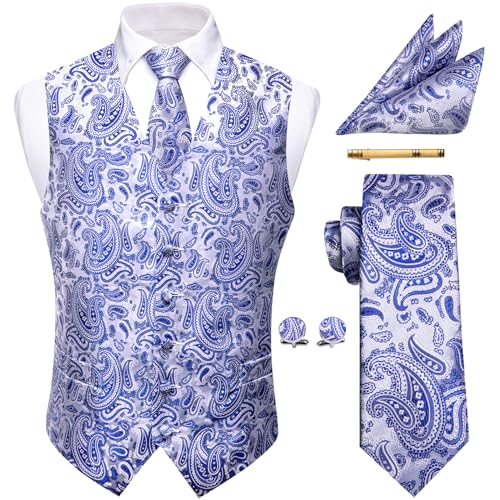 YourTies Herren-Anzugweste, Seide, Paisleymuster, Gothic, Steampunk, formell, viktorianisch, mit gekerbtem Revers, Hochzeitsfeier, Blau, Silber, XXL YourTies Herren-Anzugweste, Seide, Paisleymuster, Gothic, Steampunk, formell, viktorianisch, mit gekerbtem Revers, Hochzeitsfeier, Blau, Silber, XXL von YourTies