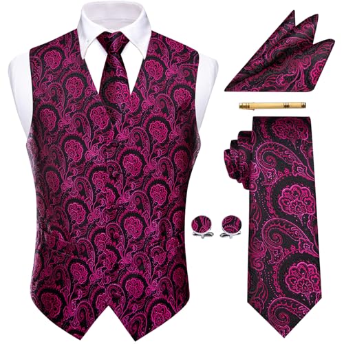 YourTies Viktorianisches Herren-Weste, Krawatte, Seide, Paisleymuster, Anzugweste, formelle Weste, Gothic, Steampunk-Weste mit gekerbtem Revers, Rot, schwarz, S YourTies Viktorianisches Herren-Weste, Krawatte, Seide, Paisleymuster, Anzugweste, formelle Weste, Gothic, Steampunk-Weste mit gekerbtem Revers, Rot, schwarz, S von YourTies
