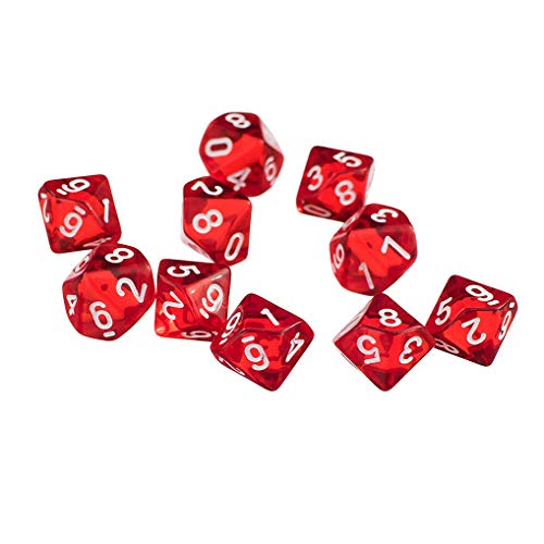 Yourandoll 10 STÜCKE Polyedrische Würfel D10 Dice Würfel Spielwürfel for DND RPG Tischspiele (Rote 1) von Yourandoll