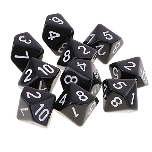 Yourandoll 10 STÜCKE Polyedrische Würfel D10 Würfel Dice Spielwürfel for DND RPG Tischspiele (Schwarz) von Yourandoll