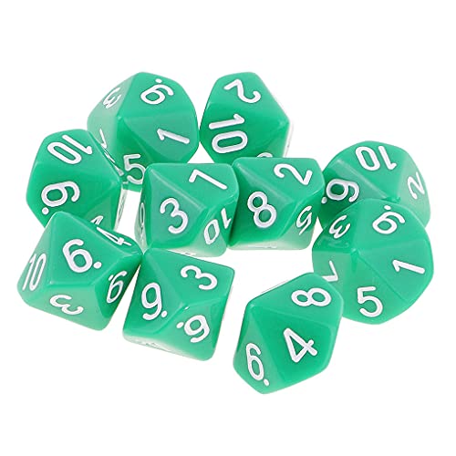 Yourandoll 10 STÜCKE Polyedrische Würfel D10 Würfel Dice Spielwürfel for DND RPG Tischspiele (grün) von Yourandoll