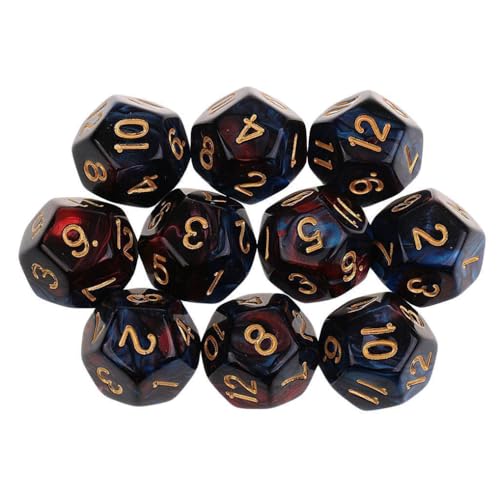 Yourandoll 10 STÜCKE Polyedrische Würfel D12 Würfel Dice Spielwürfel for DND RPG Tischspiele (Rot Blau) von Yourandoll