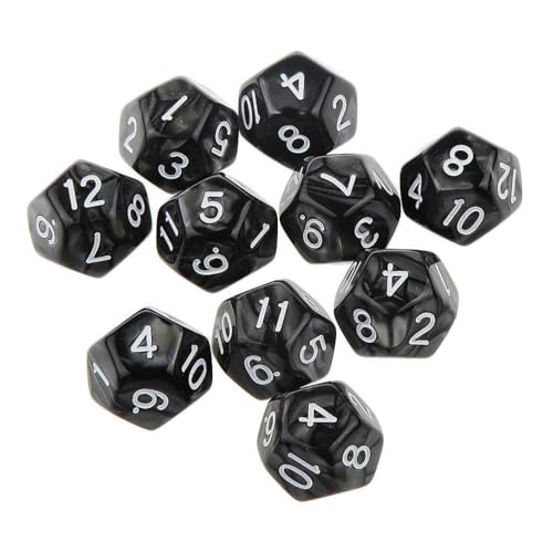 Yourandoll 10 STÜCKE Polyedrische Würfel D12 Würfel Dice Spielwürfel for DND RPG Tischspiele (Schwarz) von Yourandoll