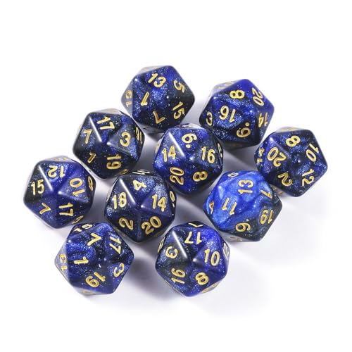 Yourandoll 10 STÜCKE Polyedrische Würfel D20 Würfel Dice 20mm Acryl Dice Spielwürfel for DND RPG Tischspiele (Sternenhimmel Blau Schwarz) von Yourandoll