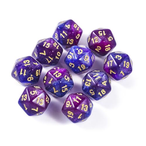 Yourandoll 10 STÜCKE Polyedrische Würfel D20 Würfel Dice 20mm Acryl Dice Spielwürfel for DND RPG Tischspiele (Sternenhimmel Lila Blau) von Yourandoll