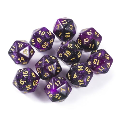 Yourandoll 10 STÜCKE Polyedrische Würfel D20 Würfel Dice 20mm Acryl Dice Spielwürfel for DND RPG Tischspiele (Sternenhimmel Lila Schwarz) von Yourandoll