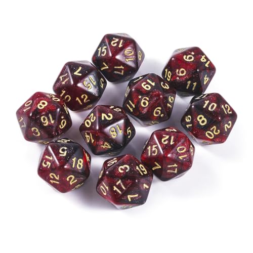 Yourandoll 10 STÜCKE Polyedrische Würfel D20 Würfel Dice 20mm Acryl Dice Spielwürfel for DND RPG Tischspiele (Sternenhimmel Rot Schwarz) von Yourandoll