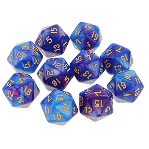 Yourandoll 10 STÜCKE Polyedrische Würfel D20 Würfel Dice Spielwürfel for DND RPG Tischspiele (Blau Lila) von Yourandoll