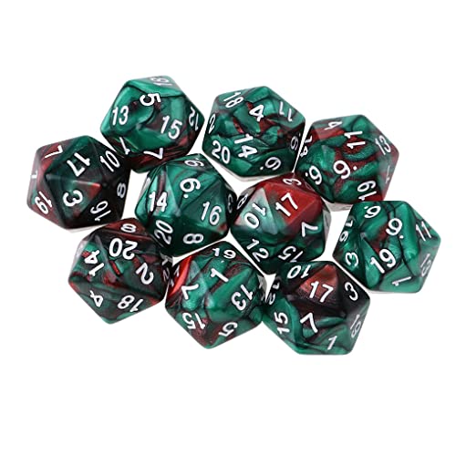 Yourandoll 10 STÜCKE Polyedrische Würfel D20 Würfel Dice Spielwürfel for DND RPG Tischspiele (Grün Rot) von Yourandoll
