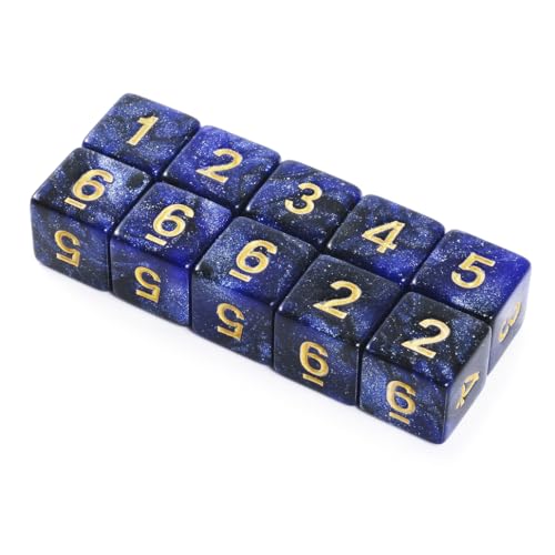 Yourandoll 10 STÜCKE Polyedrische Würfel D6 (1-6) Dice Würfel Acryl Dice Spielwürfel for RPG MTG DND Würfel Tischspiele (Sternenhimmel Blau Schwarz) von Yourandoll