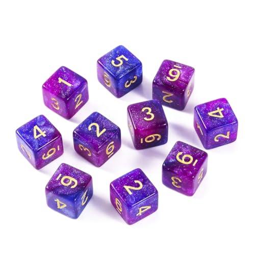 Yourandoll 10 STÜCKE Polyedrische Würfel D6 (1-6) Dice Würfel Acryl Dice Spielwürfel for RPG MTG DND Würfel Tischspiele (Sternenhimmel Lila Blau) von Yourandoll