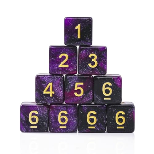 Yourandoll 10 STÜCKE Polyedrische Würfel D6 (1-6) Dice Würfel Acryl Dice Spielwürfel for RPG MTG DND Würfel Tischspiele (Sternenhimmel Lila Schwarz) von Yourandoll