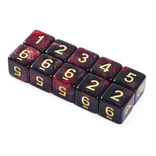 Yourandoll 10 STÜCKE Polyedrische Würfel D6 (1-6) Dice Würfel Acryl Dice Spielwürfel for RPG MTG DND Würfel Tischspiele (Sternenhimmel Rot Schwarz) von Yourandoll