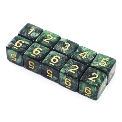 Yourandoll 10 STÜCKE Polyedrische Würfel D6 (1-6) Dice Würfel Acryl Dice Spielwürfel for RPG MTG DND Würfel Tischspiele (Sternenhimmel Schwarz Grün) von Yourandoll