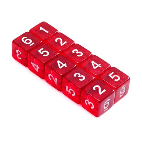 Yourandoll 10 STÜCKE Polyedrische Würfel D6 (1-6) Dice Würfel Acryl Dice Spielwürfel for RPG MTG DND Würfel Tischspiele (Transparent Rot) von Yourandoll