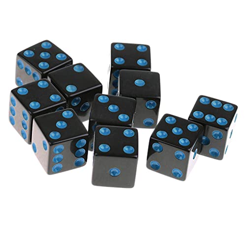 Yourandoll 10 STÜCKE Polyedrische Würfel D6 Dice Würfel Spielwürfel for Dungeons und Dragons RPG MTG DND Würfel Brettspiel Kartenspiel (Schwarz mit Blau Pips) von Yourandoll