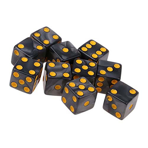 Yourandoll 10 STÜCKE Polyedrische Würfel D6 Dice Würfel Spielwürfel for Dungeons und Dragons RPG MTG DND Würfel Brettspiel Kartenspiel (Schwarz mit Gelb Pips) von Yourandoll