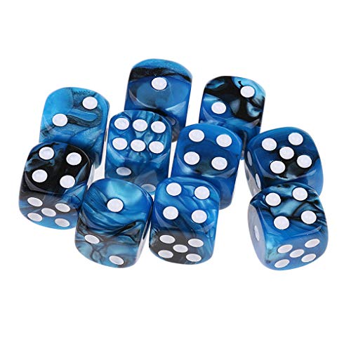 Yourandoll 10 STÜCKE Polyedrische Würfel D6 Würfel 16mm Acryl Dice Spielwürfel for DND RPG Tischspiele (Blau Schwarz) von Yourandoll