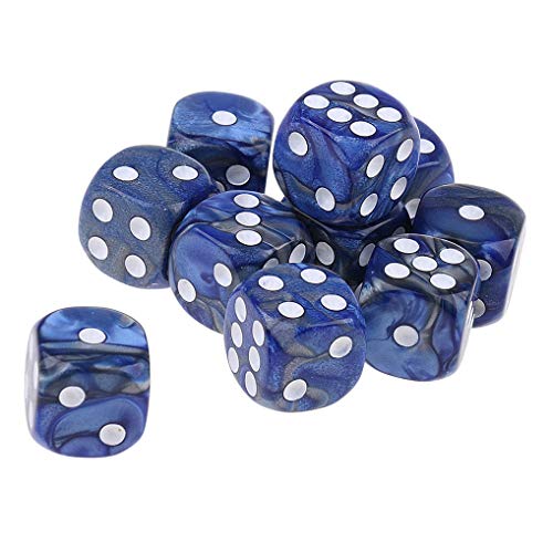 Yourandoll 10 STÜCKE Polyedrische Würfel D6 Würfel 16mm Acryl Dice Spielwürfel for DND RPG Tischspiele (Blau Silber) von Yourandoll