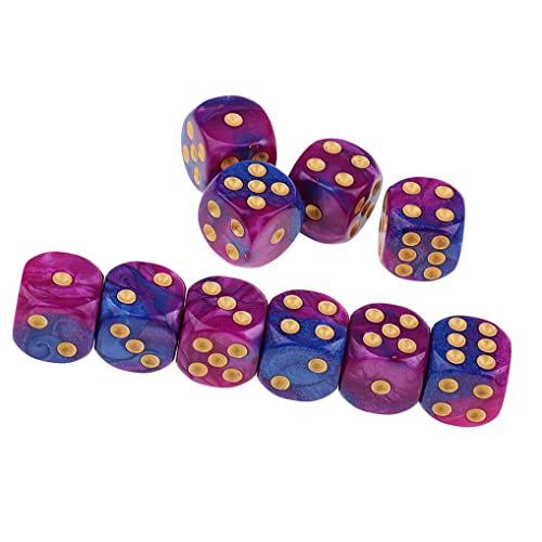 Yourandoll 10 STÜCKE Polyedrische Würfel D6 Würfel 16mm Acryl Dice Spielwürfel for DND RPG Tischspiele (Lila Blau) von Yourandoll