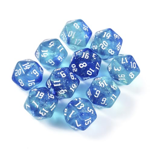 Yourandoll 10 STÜCKE Polyedrische Würfel Doppel-Farben 20mm D20 Würfel Dice Spielwürfel for DND RPG Tischspiele (Blau Grün) von Yourandoll