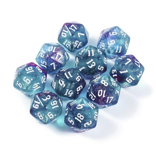 Yourandoll 10 STÜCKE Polyedrische Würfel Doppel-Farben 20mm D20 Würfel Dice Spielwürfel for DND RPG Tischspiele (Grün Lila) von Yourandoll