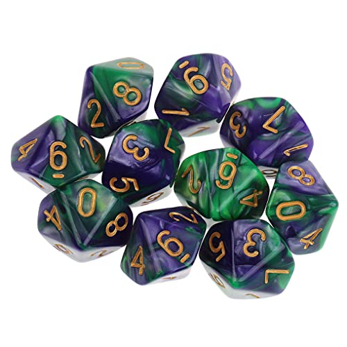 Yourandoll 10 Stücke Polyedrische D10 Würfel - 10-seitig für DND RPG Tischspiele (Grün Lila) von Yourandoll