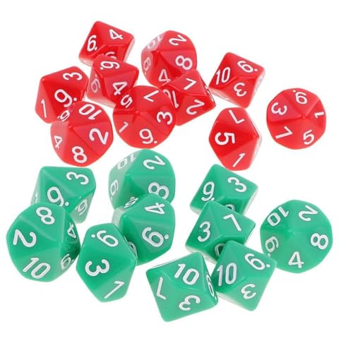 Yourandoll 20 STÜCKE Polyedrische Würfel D10 Dice Würfel Spielwürfel for DND RPG Dungeons & Dragons Brettspiel Kartenspiel (Rot und Grün) von Yourandoll