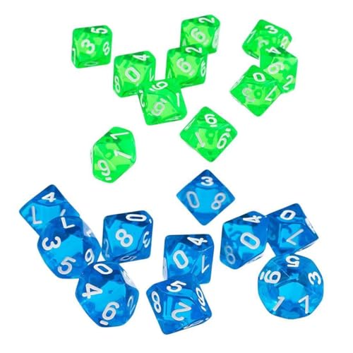 Yourandoll 20 STÜCKE Polyedrische Würfel D10 Dice Würfel Spielwürfel for DND RPG Dungeons & Dragons Brettspiel Kartenspiel (Transparent Blau und Transparent Grün) von Yourandoll