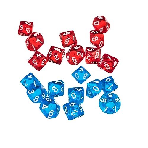 Yourandoll 20 STÜCKE Polyedrische Würfel D10 Dice Würfel Spielwürfel for DND RPG Dungeons & Dragons Brettspiel Kartenspiel (Transparent Rot und Transparent Blau) von Yourandoll