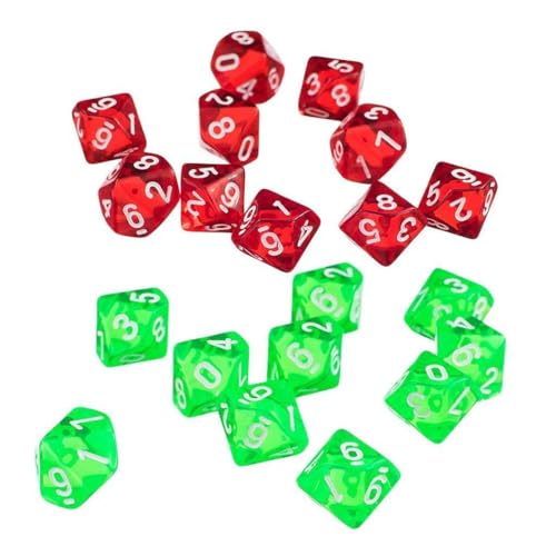 Yourandoll 20 STÜCKE Polyedrische Würfel D10 Dice Würfel Spielwürfel for DND RPG Dungeons & Dragons Brettspiel Kartenspiel (Transparent Rot und Transparent Grün) von Yourandoll