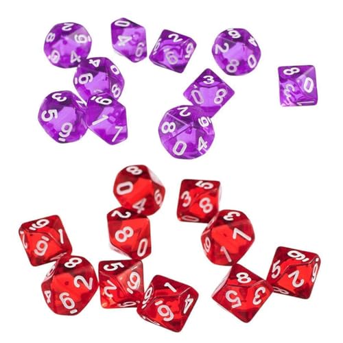 Yourandoll 20 STÜCKE Polyedrische Würfel D10 Dice Würfel Spielwürfel for DND RPG Dungeons & Dragons Brettspiel Kartenspiel (Transparent Rot und Transparent Lila) von Yourandoll