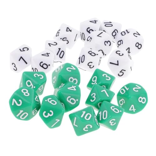 Yourandoll 20 STÜCKE Polyedrische Würfel D10 Dice Würfel Spielwürfel for DND RPG Dungeons & Dragons Brettspiel Kartenspiel (Weiß und Grün) von Yourandoll