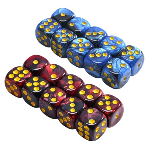 Yourandoll 20 STÜCKE Polyedrische Würfel D6 Würfel 12mm Acryl Dice Spielwürfel for DND RPG Tischspiele (Blau Schwarz und Rot Schwarz) von Yourandoll