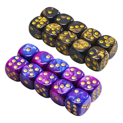 Yourandoll 20 STÜCKE Polyedrische Würfel D6 Würfel 12mm Acryl Dice Spielwürfel for DND RPG Tischspiele (Lila Blau und Schwarz Gold) von Yourandoll