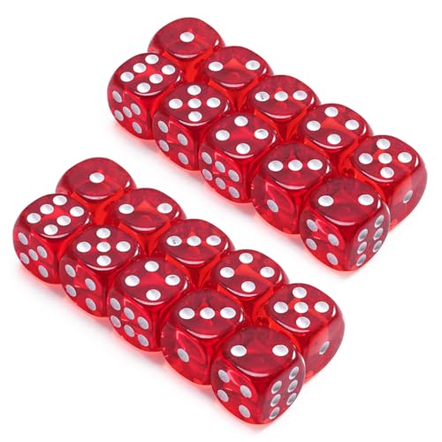 Yourandoll 20 STÜCKE Polyedrische Würfel D6 Würfel 12mm Acryl Dice Spielwürfel for DND RPG Tischspiele (Transparent Rot) von Yourandoll