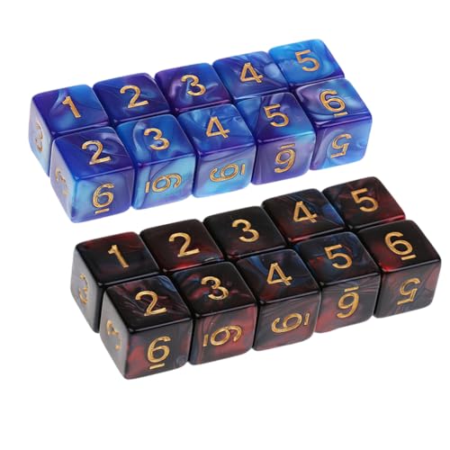Yourandoll 20 STÜCKE Polyedrische Würfel D6 Würfel 16mm Acryl 6 Seitige Dice Spielwürfel for DND RPG Tischspiele Brettspiel (Blau Lila und Rot Blau) von Yourandoll