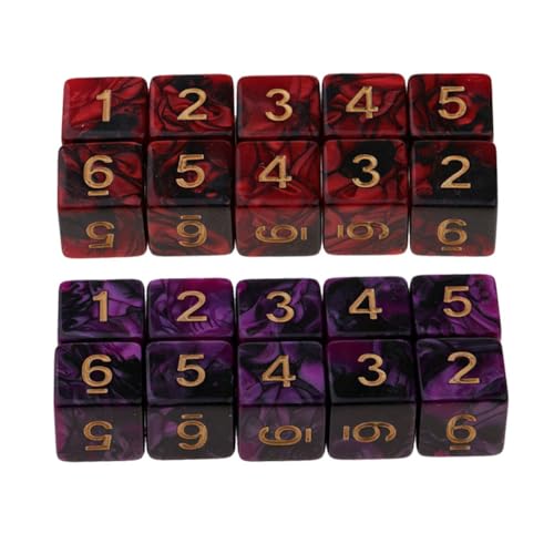 Yourandoll 20 STÜCKE Polyedrische Würfel D6 Würfel 16mm Acryl 6 Seitige Dice Spielwürfel for DND RPG Tischspiele Brettspiel (Lila Schwarz und Rot Schwarz) von Yourandoll