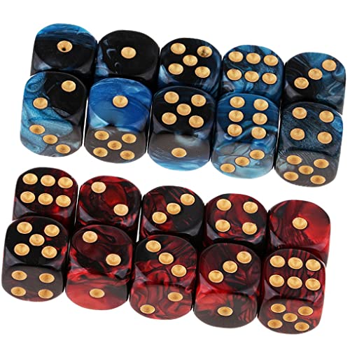 Yourandoll 20 STÜCKE Polyedrische Würfel D6 Würfel 16mm Acryl Dice Spielwürfel for DND RPG Tischspiele (Blau Schwarz und Rot Schwarz) von Yourandoll