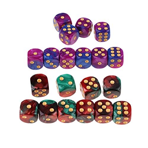 Yourandoll 20 STÜCKE Polyedrische Würfel D6 Würfel 16mm Acryl Dice Spielwürfel for DND RPG Brettspiel Kartenspiel (Lila Blau und Rot Grün) von Yourandoll