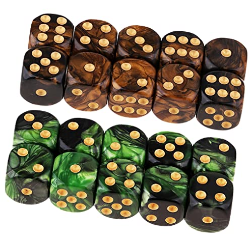 Yourandoll 20 STÜCKE Polyedrische Würfel D6 Würfel 16mm Acryl Dice Spielwürfel for DND RPG Tischspiele (Grün Schwarz und Schwarz Gold) von Yourandoll