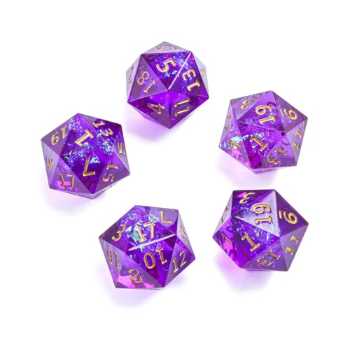 Yourandoll 5 STÜCKE Polyedrische Würfel D20 (1-20) Würfel 20mm Resin Dice Spielwürfel for DND RPG Brettspiel Würfel Tischspiele (Lila) von Yourandoll
