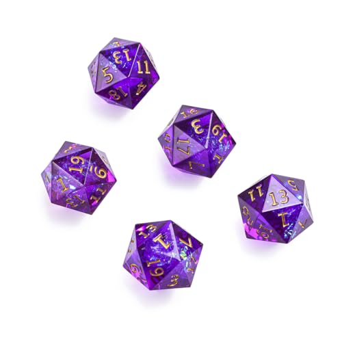 Yourandoll 5 STÜCKE Polyedrische Würfel D20 Würfel Resin Dice Spielwürfel for DND RPG Brettspiel Kartenspiel (Lila) von Yourandoll