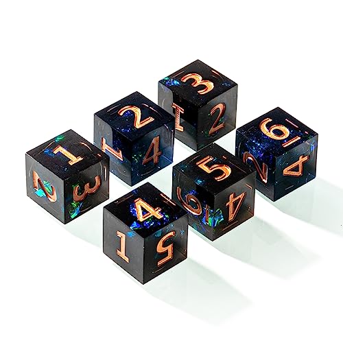 Yourandoll 6 STÜCKE Polyedrische Würfel D6 Würfel 16mm Resin Dice Spielwürfel for DND RPG Brettspiel Kartenspiel (Schwarz Grün) von Yourandoll