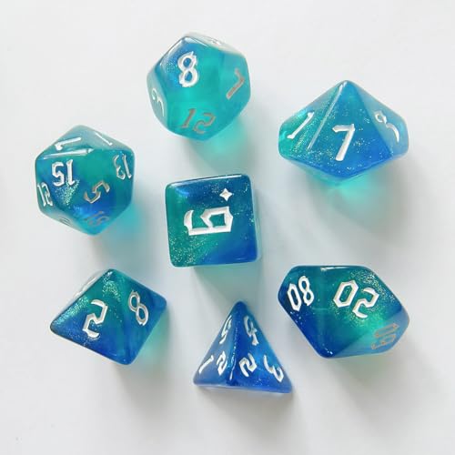 Yourandoll 7 STÜCKE Polyedrische Würfel Doppel-Farben 16mm D20 D12 D10 D8 D6 D4 Spielwürfel für Dungeons und Dragons RPG MTG DND Würfel Tischspiele (Blau Grün) von Yourandoll