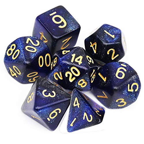 Yourandoll 7 STÜCKE Polyedrische Würfel Doppel-Farben 16mm D20 D12 D10 D8 D6 D4 Spielwürfel für Dungeons und Dragons RPG MTG DND Würfel Tischspiele (Blau Schwarz Nebel) von Yourandoll