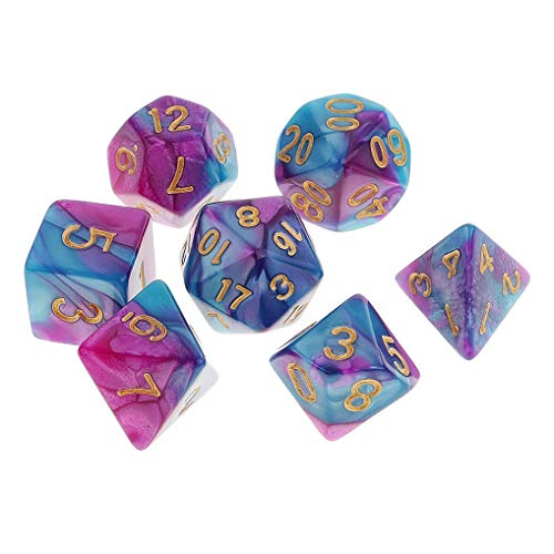 Yourandoll 7 STÜCKE Polyedrische Würfel Doppel-Farben 16mm D20 D12 D10 D8 D6 D4 Spielwürfel für Dungeons und Dragons RPG MTG DND Würfel Tischspiele (Lila Blau) von Yourandoll